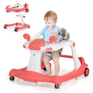 DREAMADE 2 in 1 Lauflernhilfe mit Musik & Licht, Baby Walker Höhenverstellbar & Klappbar, Gehfrei Lauflernwagen Baby ab 6 Monaten (Rosa)