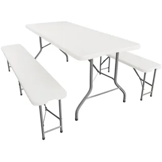 Juskys Bayreuth Bierzeltgarnitur 3-tlg. Tisch 180 x 70 x 74 cm weiß klappbar