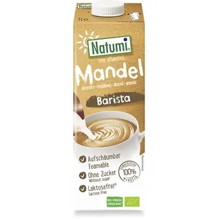 Natumi Bio Mandeldrink Barista, 8 x 1L - Laktosefrei, Zuckerfrei, biologisch, vegan, aus europäischen Mandeln, milchfreie Alternative