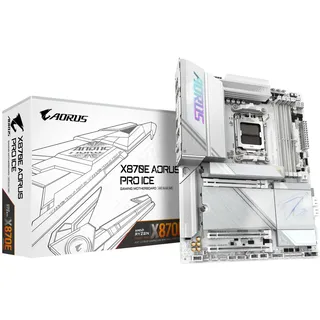 Gigabyte X870E AORUS PRO Ice-Mainboard - Unterstützt AMD Ryzen 9000 CPUs, 16+2+2 Phasen Digital-VRM, bis zu 8000MHz DDR5 (OC), 3xPCIe 5.0, Wi-Fi 7, 2.5GbE LAN, USB 4