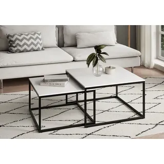 home collective Couchtisch 2er Set aus Holz, Wohnzimmertisch Modern Beistelltisch Set 2 in 1 mit Metallgestell für Wohnzimmer, quadratisch, weiß - Weiß