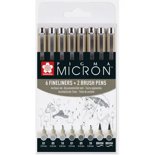 Sakura Pigma Micron Fineliner-Set farbsortiert 0,25 + 0,45 + 0,60 mm, 8 St.