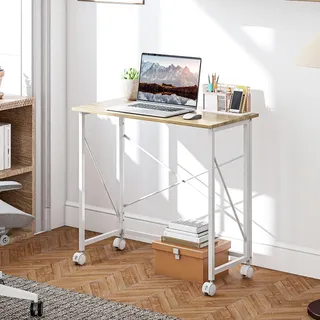 Homcom Schreibtisch Klappbar Kleiner 80 cm Klappschreibtisch mit Rollen Platzsparend Computertisch für Home Office,