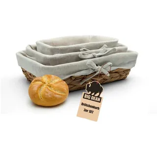 BigDean 3er Set Brötchenkorb Brotkörbchen Brotkorb modern geflochten aus Seegras mit Leinentuch