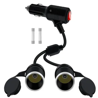 HuaLiSiJi Zigarettenanzünder Verteiler mit Schalter Zigarettenanzünder Verlängerung 1 bis 2 12V 24V Zigarettenanzünder Splitter mit LED und 15A Fused für Auto Motorrad (0.6 m)