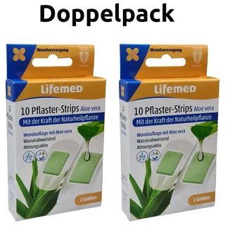 LifeMed Wundpflaster 40x Pflaster-Strips weiss "Aloe vera" 2 Größen, AloeVera Pflaster Wundpflaster Streifenpflaster Wundpflaster Wundschne