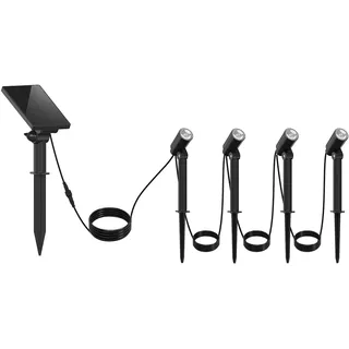 Lumisky Set Aus 4 Miteinander Verbundenen Solarstrahlern ROUNDY 100lm Vernetzte Solarstrahler Stahl Schwarz