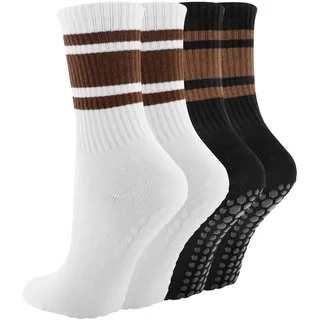 BISOUSOX Pilates Socken Damen Stoppersocken 4 Paare Anti Rutsch Yoga Socken Rutschfest für Schwangere Baumwolle Geschenke für Mama Frauen - 36/40 EU
