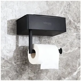 ideoon home Toilettenpapierhalter mit Feuchttücherbox und Handyablage aus Edelstahl – Klopapierhalterung mit Fach für Feuchttücher, ohne Bohren
