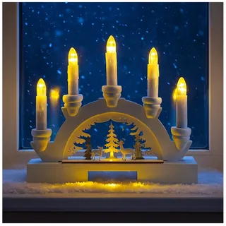 Hti-Living HTI living LED Schwibbogen weiß mit Rehen im Wald Batteriebetrieben Lichterbogen Weihnachtsdeko batteriebetrieben