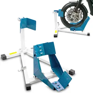 BITUXX Motorrad Montageständer Motorradwippe vorn Motorradständer Transportständer Vorderrad Weiß/Blau