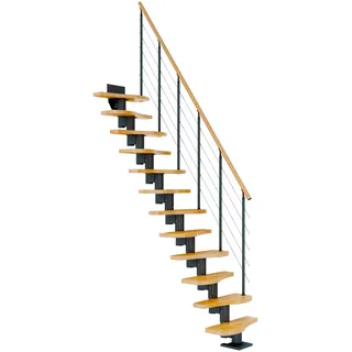 Dolle Mittelholmtreppe Basel Buche, lackiert 64 cm breit für Geschosshöhen 258 – 315 cm UK Metall Anthrazit inkl. einseitigem Designgeländer