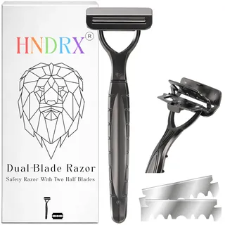 HNDRX® Rasierhobel Herren Safety Razor Damen Dual-Blade System Edelstahl Nassrasierer mit schwenkbarem Kopf inkl. 20 japanische Rasierklingen (Obscura Black)