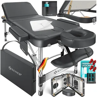 Kesser KESSER® Massageliege klappbar höhenverstellbar Mobile Massagebett Massagetisch Kosmetikliege Breit Therapieliege Aluminium + 10x Gesichtsauflage mit Kopfstütze Armlehnen & Tasche