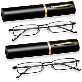 FAINCA Lesebrille, 2 Lesebrille Herren, Lesebrillen Anti Blaulicht Brille Federscharnier, Lesebrille Mit Etui, Schmal Lesebrille Kleine Tragbare, Lesebrille Lesehilfe Unisex (350 Grad) - 350