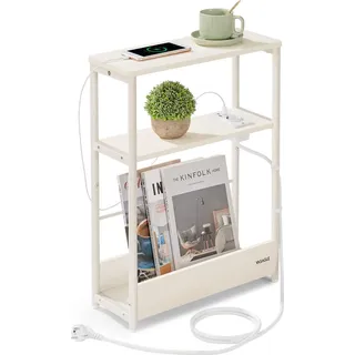 VASAGLE Beistelltisch mit 3 Ablagen, schmal, cremeweiß