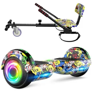 SISIGAD Balance Scooter Kart HY-A02 6,5 Zoll Dualmotorräder, Hoverboard mit kart,LED, Bluetooth, 10 km/h, Hoverboards mit Sitz&LED-Licht und Bluetooth bunt|gelb