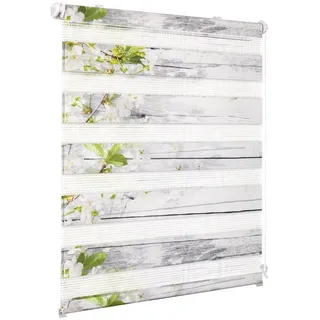 Deswell Doppelrollo Klemmfix ohne Bohren Weiß-Blüten B85 x H130 cm (Stoffbreite 81cm) Rollos für Fenster ohne Bohren mit Blüten Motiv Duorollo für Lichtdurchlässig Höhe Stufenlos Verstellbar