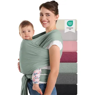 Laleni Tragetuch Baby neugeboren bis 15 kg aus weicher Baumwolle - Babytrage Neugeborene ab Geburt - OEKO-TEX zertifiziertes Tragetuch Kleinkind - Wickeltuch Baby mit 5,10 m Länge - Babytuch in Grün