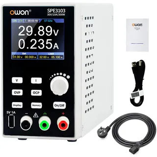 OWON SPE3103 Programmierbares Labornetzteil (0-30 V 0-10 A), 300-W-DC-Netzteil mit 2,8-Zoll-LCD-Display-Ausgangsaktivierungs-/-deaktivierungstaste, Einkanalausgang mit USB-Ladefunktion für PC-Software