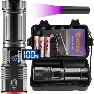 Relybo Taschenlampe LED Aufladbar, LED Taschenlampe Extrem Hell 600000 Lumen, Starke Taschenlampe USB C Batteriebetrieben, Extrem Helle Taktische MilitäR Taschenlampe, FüR Outdoor NotfäLle Camping