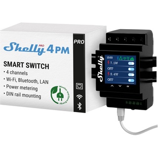 Shelly Pro 4PM, DIN-Schienen-Schaltmodul mit Strommessfunktion, 4-Kanal, Schaltaktor