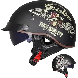 Motorrad Halbhelme Brain-Cap · Halbschale, Halbschalenhelm Herren Mit ECE, Motorradhelm Jethelm Retro Chopper Helm Vintage Männer Moped Mit Sonnenblende für Cruiser Chopper Biker