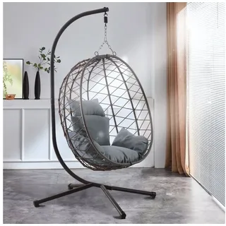 RAMROXX Luxus Hängesessel NEW XXL Gestell Schwarz mit Korb und Relaxkissen Grau