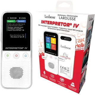 Lexibook, Larousse, Interpretor IV®, Sprachübersetzer 138 Sprachen, Sprach- und Fotoübersetzung, 15 Sprachen offline, Ausspracheübung, Konferenzmodus, Wechselkursumrechnung, NLT3000LA