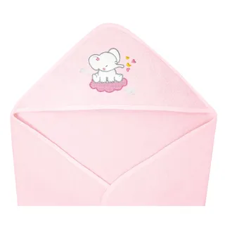 Lashuma Babyhandtuch mit Kapuze, Badetuch Mädchen rosa 75x75 cm, Kinder Handtuch Bestickt Motiv: Elefant
