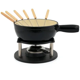 BBQ-Toro 9-teiliges Gusseisen Fondue Set für 6 Personen, 2 L, emailliert) Schwarz | BBQ-Toro
