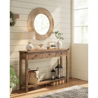 VASAGLE Konsolentisch, Beistelltisch, schmaler Sofatisch, mit 3 Schubladen und einer Ablage - Braun