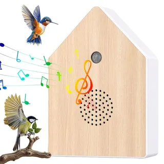 Vogelgezwitscher Box, Vogelgezwitscher Bewegungsmelder Box, Naturgeräusche Box, zwitscherbox mit Wandhalterung für Wohnzimmer, Badezimmer, Spa, Garten im Freien, klarer Sound, Bambus Holz