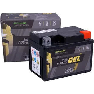 intAct - GEL MOTORRADBATTERIE Bike-Power GEL12-4L-BS. Ersetzt YTX4L-BS, YTZ4V, YTZ5S, YTX4L. Motorradbatterie 12V 3Ah 60A. Maße: 113x70x85mm. Mit bis zu 30% mehr Startleistung.