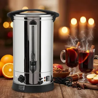 Mucola Glühweinkocher Einkochautomat SilberGlühweinkessel Zapfhahn Glühweinautomat Glühweintopf Heißgetränkespender - 7 Liter - Silber