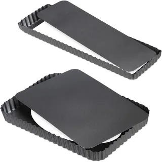 Relaxdays Tarteform 2er Set mit Hebeboden, antihaftbeschichtet, 2 Größen, rechteckig & länglich, Quicheform, Anthrazit