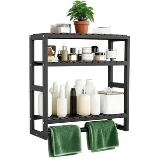 TUWENA Badregal Badezimmerregal 3Etagen Standregal Bambus Badregal verstellbar Schicht, Platzsparend Hängeregal Wandregal Ständer,Handtuchhalter für Bad,Küche schwarz