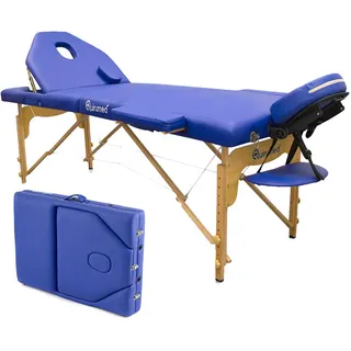 Quirumed Elite Klappmassageliege aus Holz, Farbe Blau, 194 x 70 cm, Kunstleder, tragbar, klappbare Rückenlehne, Abnehmbarer Kopf, Gesichtsloch, höhenverstellbar, bis zu 150 kg