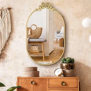 GIOVARA Wandspiegel ⌀73 cm Dekorative Wandspiegel zum Aufhängen, Vintage-Spiegel mit Fliege Moderner Industrial, Asymmetrisch Unregelmäßige Ovale Spiegel für Wand für Bad, Waschtisch, Wohnzimmer
