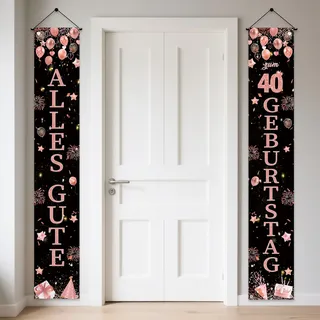 40 Geburtstag Deko Frau Rosegold Banner - 2 Stück 40. Geburtstagsdeko Happy Birthday Türbanner 180 x 30 cm, Stoff Tür Dekoration Geburtstagsbanner für 40. Geburtstagsparty