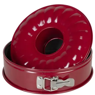 Wenco Springform Ø 26 cm mit Flach- und Rohrboden, 2 Böden, runde Backform, auslaufsicher, antihaftbeschichtet, rot