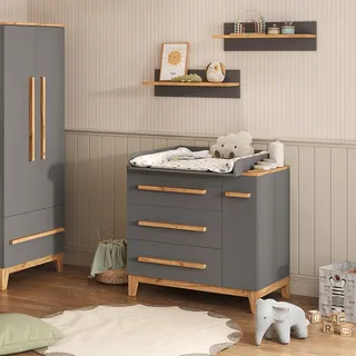VitaliSpa Wickelkommode Malia, Grau/Artisan, 98 x 98 cm mit Schubladen