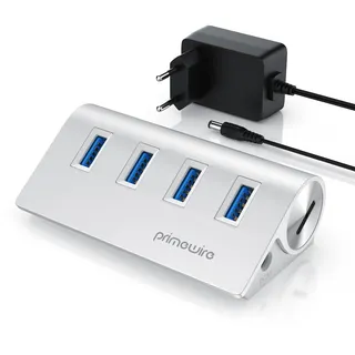 Primewire - USB 3.2 Gen2 Hub aktiv inkl. Netzteil - 4 Port Hub/Verteiler – für Notebook, Laptop, PC, kompatibel mit iMac, MacBook (Air, Pro, Mini)