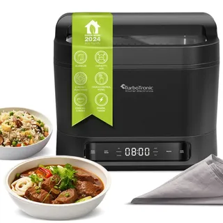 TURBO TRONIC TurboTronic Elektrischer Multikocher 4L Schwarz Dampfkocher, Reiskocher, Slow-Cooker, Küchenmaschine, 1200W, Timer,