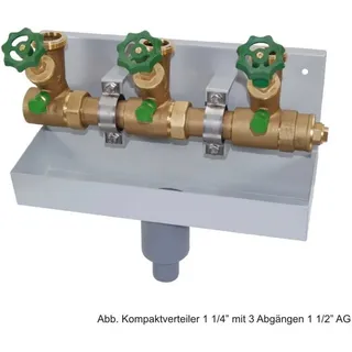 Schlösser Kompakt-Wasserverteiler mit 3 Abgängen 1 1/2''AG [DN40] und Entleerungswanne