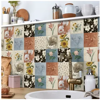 COOL-i ® Fliesenaufkleber 24x Retro Fliesenaufkleber 15×15 cm – Selbstklebend, PVC, Mosaik-Dekor, Öl- & Wasserabweisend für Küche & Bad