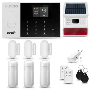 HUXGO® HXA005 Alarmanlage Haus WiFi + GSM mit Funk Sirene | Alarmanlage Wohnung mit App. TUYA | Alarm System mit 3X Bewegungsmelder, 3X Tür- Fenstersensor| Wohnmobil Alarmanlage