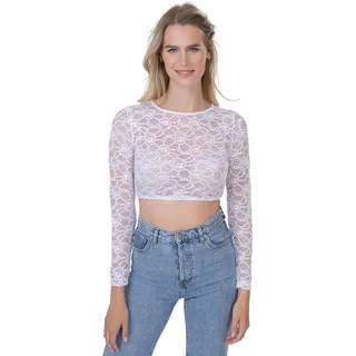 Schöneberger Trachten Couture Damen Dirndlbluse hochgeschlossen aus eleganter & exklusiver Spitze – weiße Langarm Stretch Dirndl Bluse Amelie (42) - 42