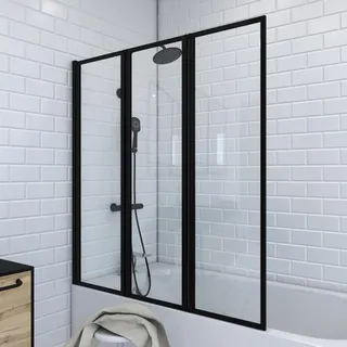 Marwell Badewannenfaltwand 3-tlg. 125 x 143 cm Schwarz