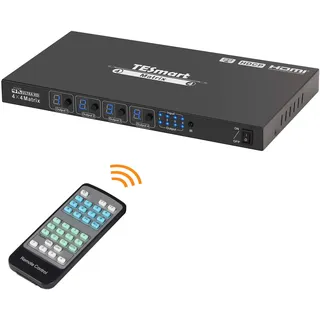 TESmart 4x4 HDMI Matrix Switch 4K bei 30Hz UHD | 4 in 4 Out HDMI Matrix Switcher Video-Switcher im Multi-Viewer-Modus HDCP 1.4, IR-Fernbedienung, RS232, Abschaltspeicherfunktion